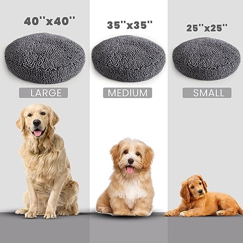 Muddy Mat® Cloud K-9 Dog Beds for Small Dogs & Cats, Soft & Relaxing Round Dog Bed, Chenille Material, Removable Cover, Washable & Dryer Safe – Grey Small(25'x25')