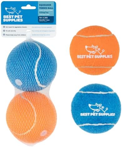 Best Pet Supplies Interactive Squeaky Dog Chew Toy, Ideal Dog Toys for Chewers, Small, Medium & Large Dogs, and Fetch Lovers - Tennis (Assorted Color), Large (Pack of 2)