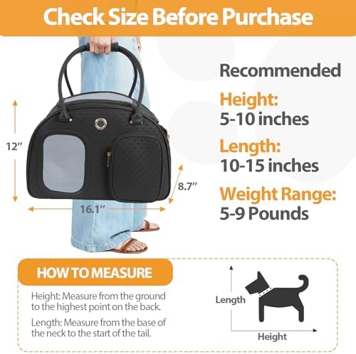 Dog Purse Carrier for Small Dogs, TSA Airline Approved Pet Tote Bag, Fashion Soft-Sided Puppy Carrier Purse with Pockets for Travel, Daily Outings (Black, 16.1inch x 8.7inch x 12inch)