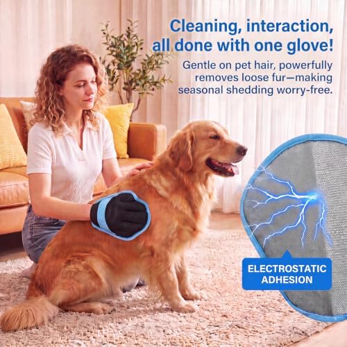 Pet Hair Removal Glove for Dogs & Cats, Reusable Pet Hair Remover Tool, Magic Brush Pet Hair Remover for Furniture, Carpet & Laundry, Non-Slip Five-Finger Pet Hair Glove for Dog Hair & Cat Hair