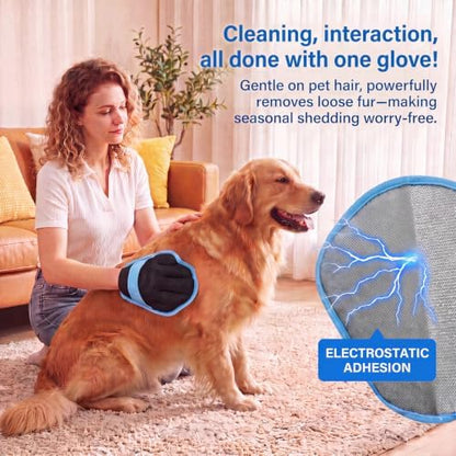 Pet Hair Removal Glove for Dogs & Cats, Reusable Pet Hair Remover Tool, Magic Brush Pet Hair Remover for Furniture, Carpet & Laundry, Non-Slip Five-Finger Pet Hair Glove for Dog Hair & Cat Hair