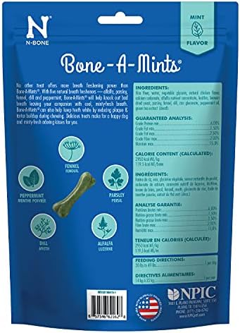 Bone-A-Mints All Natural, Wheat-Free Breath Freshening Bone, 8.58-Ounce, Medium, 6-Pack