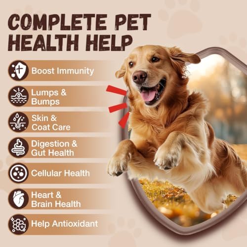 Turkey Tail Mushroom for Dogs with Probiotics - Mushroom Supplement for Dogs Lumps and Bumps, Reishi, Lion's Mane - Immune Boost, Gut Health, Lipoma, Joint & Skin Support Multivitamin, 120 Chews