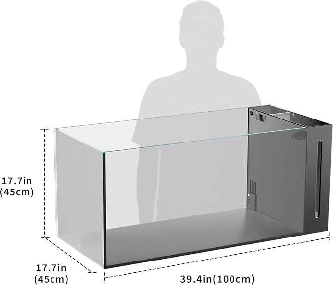 Allcolor Ultra Clear Rimless Aquarium Tank gallons Low Iron Glass Side Filtration + Anti-Jumping net (50Gal)