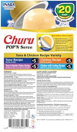 INABA Churu Pop'n Serve Lickable Cat Treats, Tuna Chicken Variety, 20ct