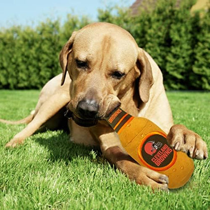 Pets First NFL Cleveland Browns Beer Bottle Plush Dog&CAT Squeak Toy-Cutest Stadium SODA Bottle Snack Plush Toy for Dogs&Cats with Inner Squeaker & Beautiful Football Team Name/Logo 10 x 3 x 3 Inches