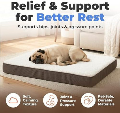 Best Pet Supplies Orthopedic Dog Bed with Memory Foam, Washable Dog Crate Mat for Small, Medium & Large Dogs, Thick Mattress for Crates, Kennels or Floor, Waterproof Pet Bed - Brown, 24 x 16 x 3