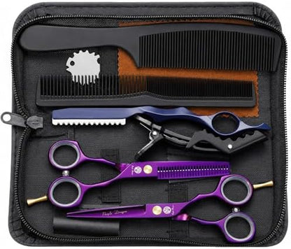 Purple Dragon 5.5 inch Hair Cutting Scissors Set with Razor - Purple