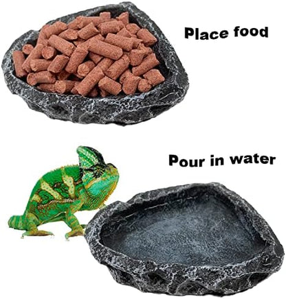 Reptile Water Dish Food Bowl, 2 Pack Reptile Feeding Dish Corner Bowl Terrarium Bowls for Bearded Dragon Lizard Frog Gecko Tortoise Hermit Crab
