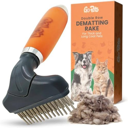 GoPets Double Row Dematting Rake Undercoat Deshedding Tool for Dogs & Cats