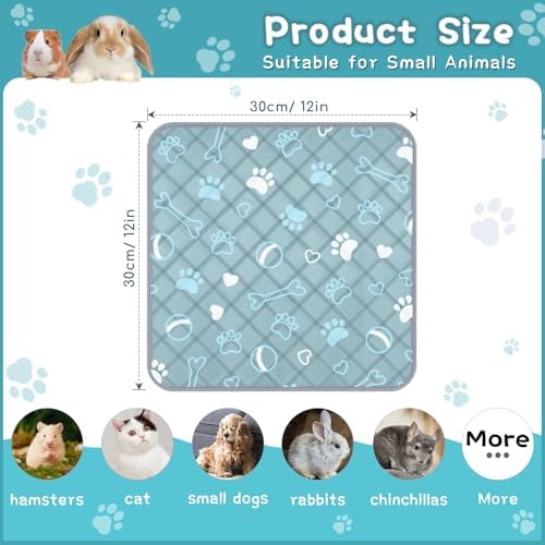6 Packs Washable Guinea Pig Cage Liners with with Paw Print, Waterproof Guinea Pig Pee Pads Reusable Absorbent Bedding Anti Slip Mats for Small Animals Bunny Rabbit Hamster (Blue, 12 x 12in)
