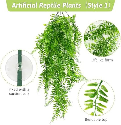 Hamiledyi Reptile Plants for Terrarium Hanging Fake Leaves with Suction Cup