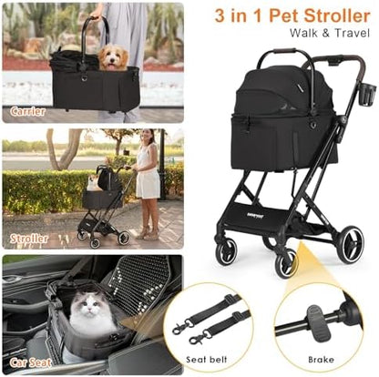 X2 Pet Stroller Dog Cat Stroller for Small Pets Detachable Carrier, Black