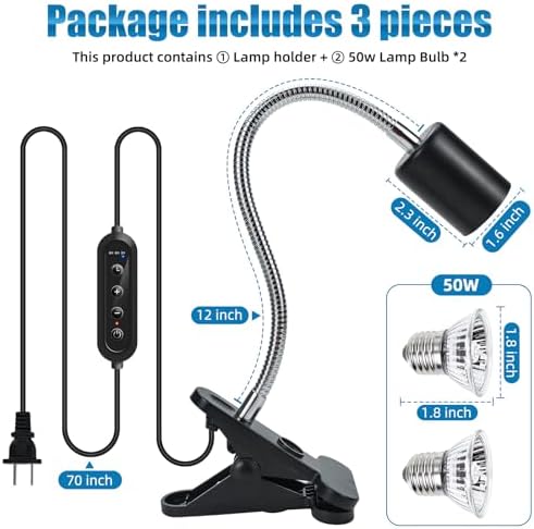 Adjustable Reptile Heating Lamp with Dual UVB Bulbs & Timer for Reptiles