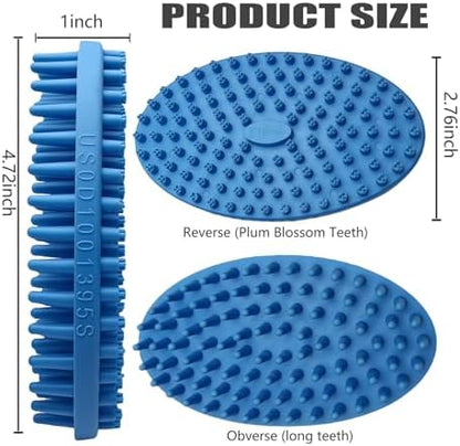 Dog Grooming Brush, Lilpep Pet Shampoo Bath Brush Soothing Massage Rubber Comb with Adjustable Ring Handle for Long Short Haired Dogs and Cats (2 pale blue, 2 sided brush)
