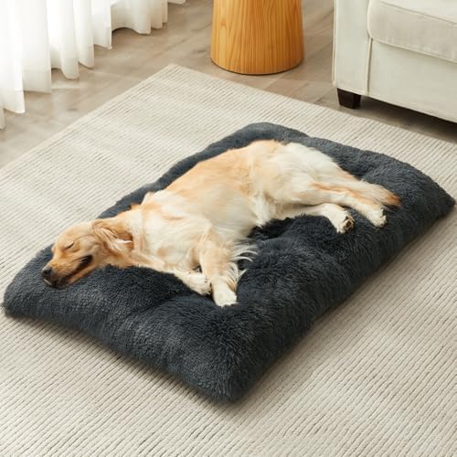 BFPETHOME Dog Beds for Large Dogs, Plush Dog Crate Bed Fluffy Cozy Kennel Pad for Sleeping &Ease Anxiety, Washable Pet Mats with Anti-Slip Bottom for Large Dogs, Navy