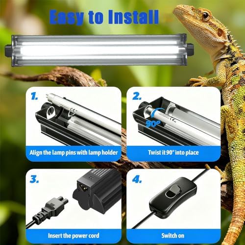 KINGYEENUO UVB 10.0 T8 Reptile Light Fixture Combo Kit 15W (New Upgrade)