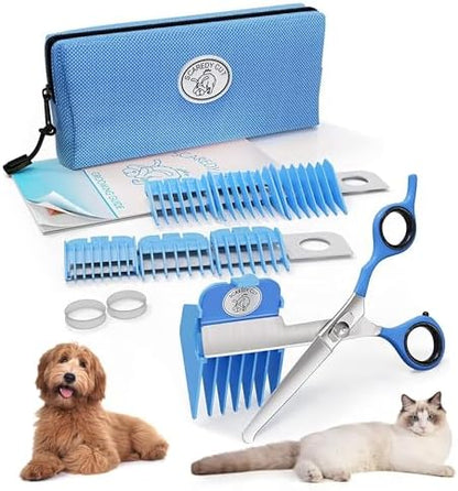 SCAREDY CUT Silent Pet Grooming Kit for Dogs, Cats and All Pet Grooming - A Quiet Alternative to Electric Clippers for Sensitive Pets (Right-Handed Blue)