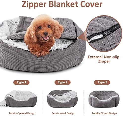MIXJOY Dog Beds for Medium Large Small Dogs, Rectangle Cave Hooded Blanket Puppy Bed, Luxury Orthopedic Cat Beds for Indoor Cats, Warmth and Machine Washable (25 inches, Grey)