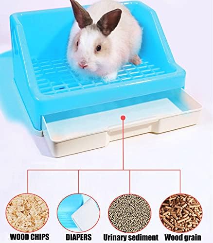 kathson Rabbit Litter Box Trainer Small Animal Potty Corner Toilet with Drawer Pet Cage Pan Litter Bedding Box for Adult Guinea Pig Hamster Bunny Ferret Galesaur Mouse Squirrel (Blue)