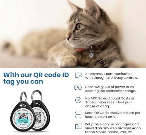 QR Code Cat Tags Personalized Small, Real-time Alerts, Black