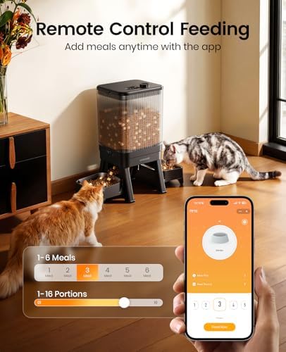 oneisall 5G WiFi Automatic Cat Feeder for 2 Cats, App Control, 32 Cups/7L