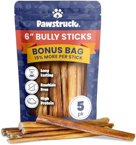Pawstruck 6" Bully Sticks 100% Natural Beef Dog Chew, Long Lasting, 5 Pack