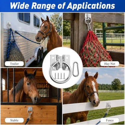 4pcs Horse Tie Rings with Snap Hooks and Screws for Barn Stall Trailer
