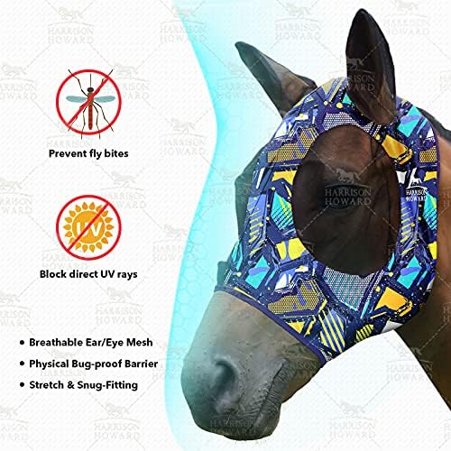 Harrison Howard Super Comfort Stretchy Fly Mask Large Eye Space with UV Protection Soft on Skin with Breathability Graffiti Mix (L; Full Size)