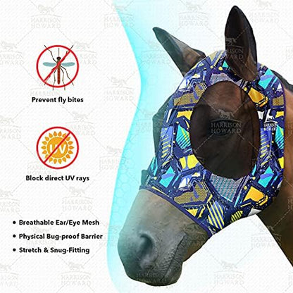 Harrison Howard Super Comfort Stretchy Fly Mask Large Eye Space with UV Protection Soft on Skin with Breathability Graffiti Mix (L; Full Size)