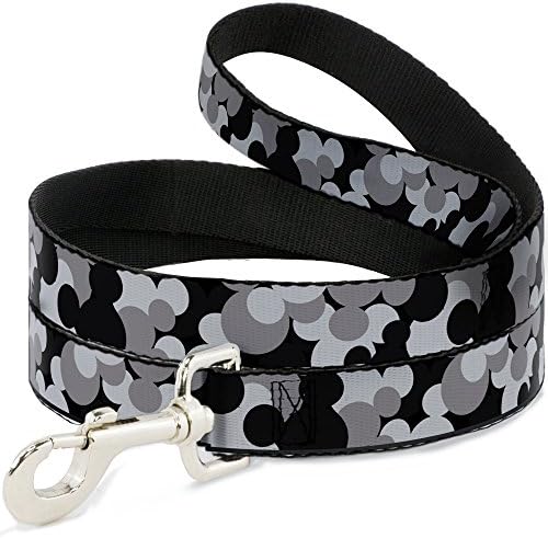 Buckle-Down Dog Leash Mickey Mouse Head Stacked Black Grays Available In Different Lengths And Widths For Small Medium Large Dogs and Cats, 4 Feet Long - 1" Wide