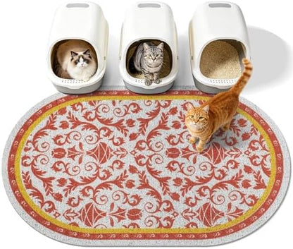 Cat Litter Mat, 40"x30" High Density PVC Litter Trapping Mat, Non-Slip, Waterproof & Urine-Proof Kitty Litter Catcher Mats, Soft on Kitten Paws, Easy to Clean, Cat Essentials Brown