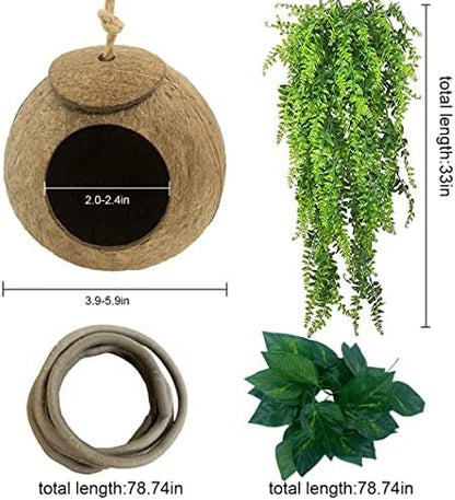 Crested Gecko Coconut Hut,Leopard Gecko Natural Coco Shell Den Reptiles Habitat Durable Hanging Cave Hideouts Plants Climbing Decoration for Amphibians and Small Animals(4 Pcs)