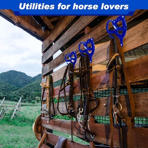Dunzy 3 Counts Horse Bridle Rack Bracket Bridle Hooks Tack Storage Halter Hanger Metal Holder with Tubes and Screw for Horse Barn Supplies (Sapphire Blue)