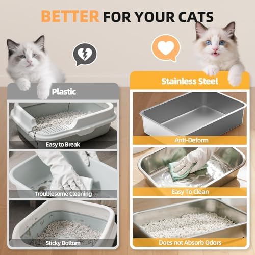 WoofiGo XXL Stainless Steel Cat Litter Box, High Sided Open Top Litter Pan