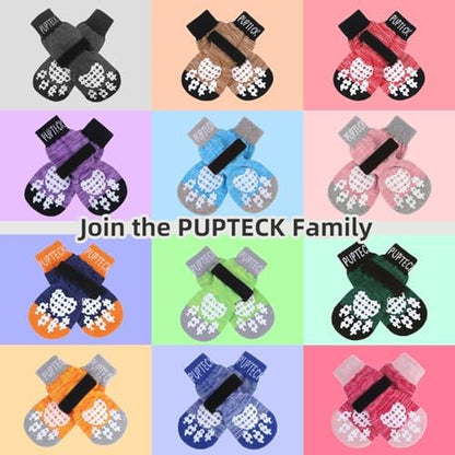 PUPTECK Anti-Slip Dog Socks with Double Sides Grips for Small Medium Large Dogs Hardwood Floors Prevents Licking, Dog Shoes for Hot Pavement Traction Control Paw Protector for Senior Dogs, Khaki XXS