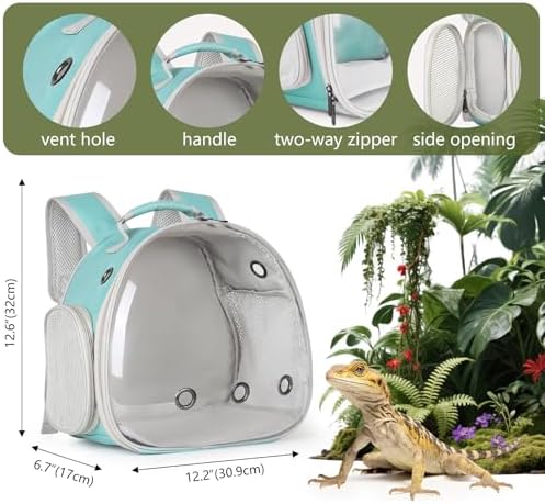 Guinea Pig Backpack Carrier, Bearded Dragon Carrier Backpack with Clear Bubble Window,Small Animal Travel Backpack for Hedgehog Rat，Chameleon,Rabbit,Sugar Glider,Airline Approved (Green, Backpack)