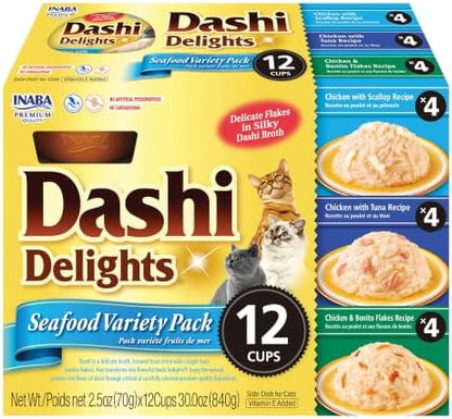 INABA Dashi Delights Lickable Cat Treats, Seafood Variety, 12ct