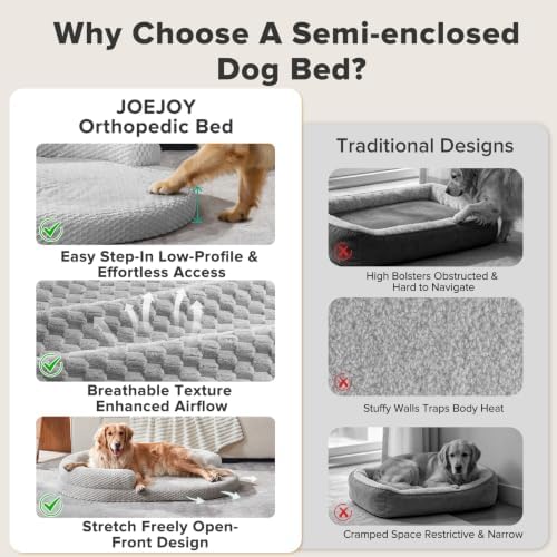 JOEJOY Orthopedic Dog Bed Medium Size Dogs, Waterproof Washable Oval Dog Beds with Removable Cover, Egg-Crate Memory Foam Pet Bed with Bolster Sides & Non-Skid Bottom, Light Grey, 28''x20''