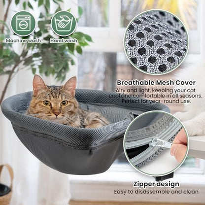 JUNSPOW Cat Desk Bed One-Click Folding, Maximum Holds 40lb, Grey Mesh