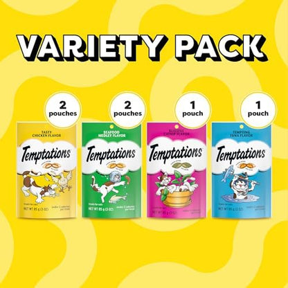 Temptations Cat Treats Classic Crunchy and Soft Feline Favorites Variety Pack,3 oz. Pouches,(Pack of 12)