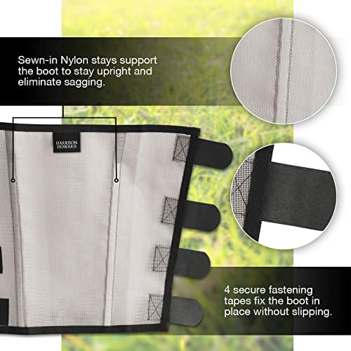 Harrison Howard Loose Fitting Fly Boots UV-Protective Extra Tough Mesh Ventilated Four Fasteners Stay-on Design Protect Horse Legs & Stomp-Reducing Set of 4 Silver Grey Small