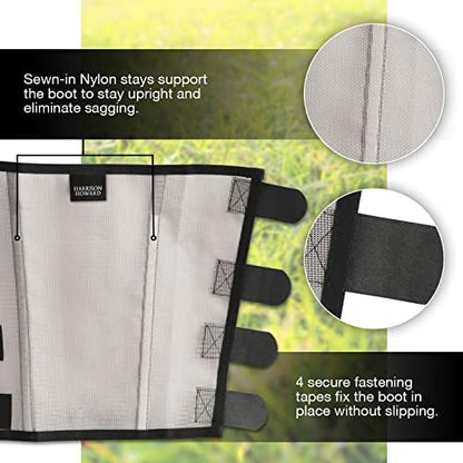 Harrison Howard Loose Fitting Fly Boots UV-Protective Extra Tough Mesh Ventilated Four Fasteners Stay-on Design Protect Horse Legs & Stomp-Reducing Set of 4 Silver Grey Yearling