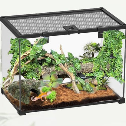 kathson Reptile Rock Hideout Cave,Tortoise Hide Caves,Resin Hides Shelter,Reptile Green Plant Decoration Habitat Decor Terrarium Accessories for Lizards Bearded Dragon Gecko Turtles Spiders