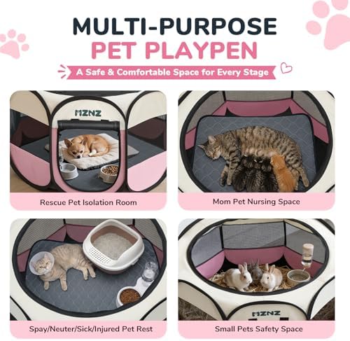 Dog Cat Small Animal Puppy Playpen Crate with Pee Pad, Small, Pink