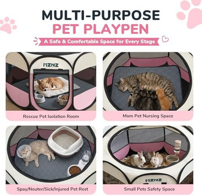 Dog Cat Small Animal Puppy Playpen Crate with Pee Pad, Small, Pink