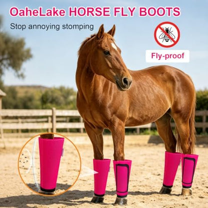 Fly Boots for Horses Set of 4, Equine Loose Fitting Leggings (Magenta)