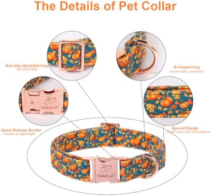 Fall Pumpkin Dog Collar, Cute Thanksgiving Dog Collar - Soft Cotton Autumn Puppy Collars, Adjustable Heavy-Duty Metal Buckle Pet Collars for Small Medium Large Boy Girl Dogs L