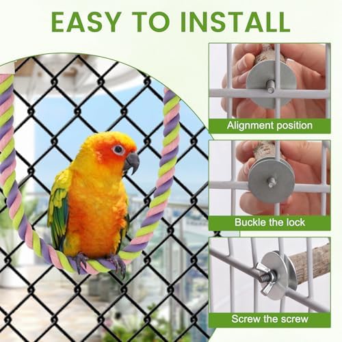 8-Piece Natural Wood Perches, Swing & Rope Set for Bird Cages