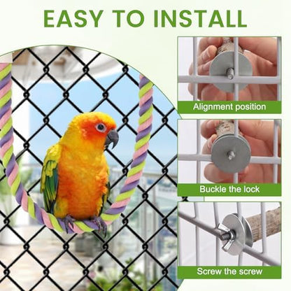 8-Piece Natural Wood Perches, Swing & Rope Set for Bird Cages